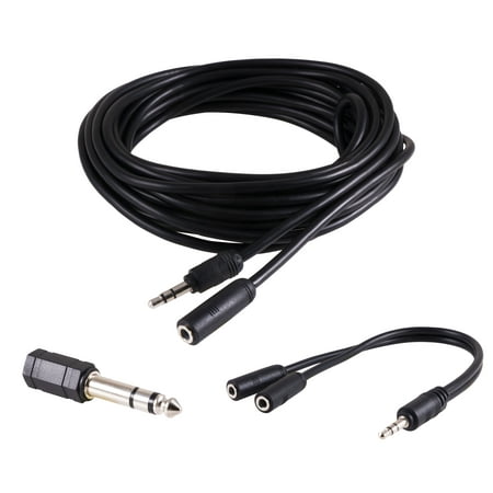 Onn 3.5 mm Auxiliary Cord Audio Cable Kit, Includes 18-foot Audio Extension Cord, Audio Headphone Splitter, Male to Female Audio
