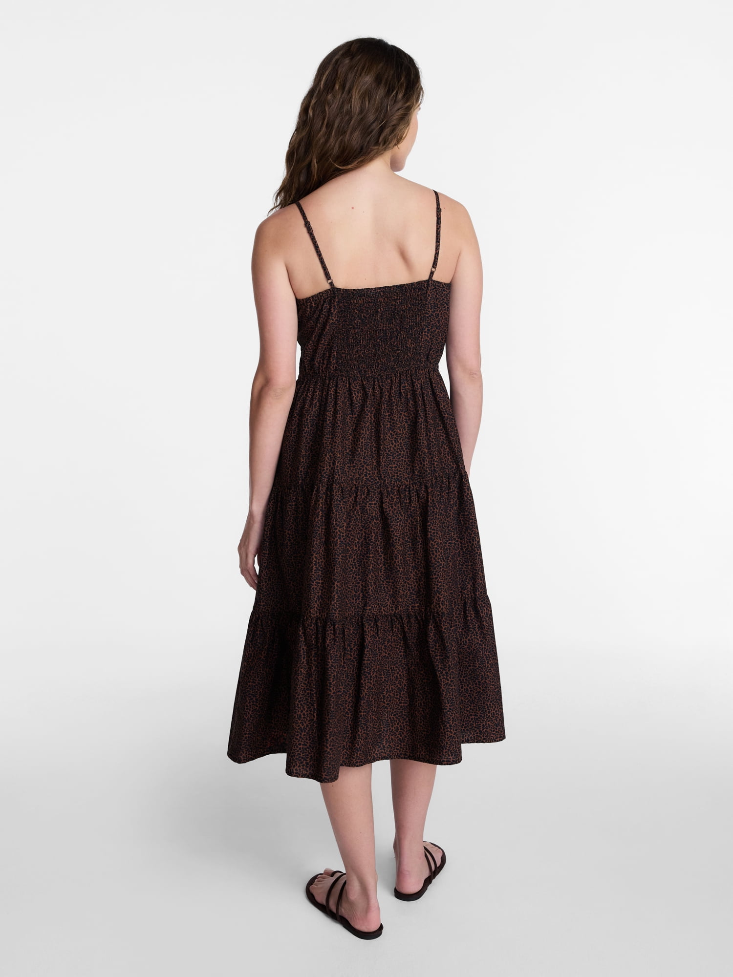 Time and Tru Women's Sleeveless Tiered Cotton Midi Dress, Sizes XS-XXXL