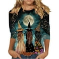 thumbnail image 2 of Kilaqueen Halloween Shirts for Women Funny Cute Graphic 3/4 Length Sleeve Tunic Tops Trendy Crewneck Witch Pumpkin Ghost Spooky Season Tops and Blouses Halloween Costume, 2 of 5