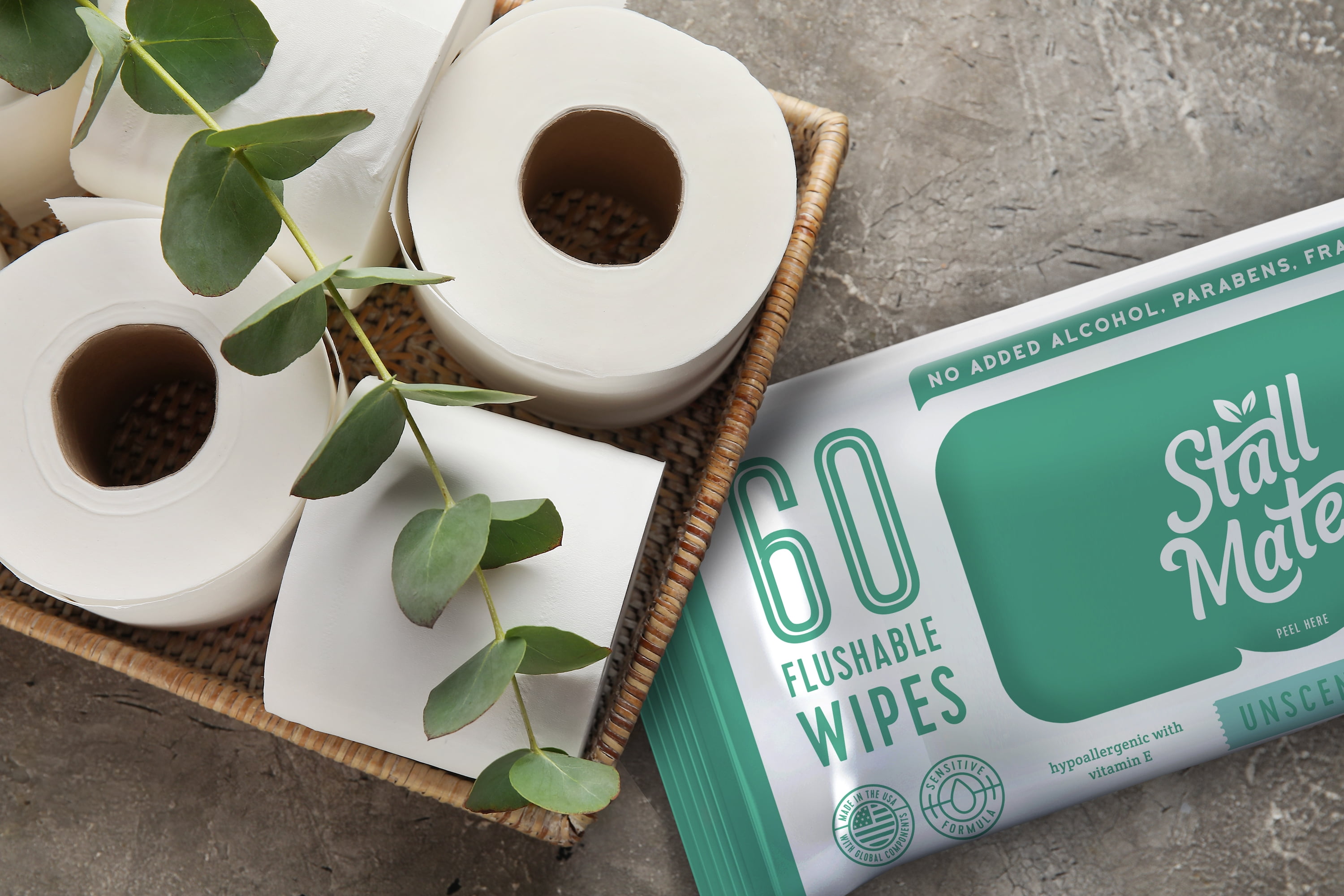 Stall Mates Home Pack. Extra Large, Flushable, Unscented, Hypoallergenic Wet Wipes 60 count, 4 pack