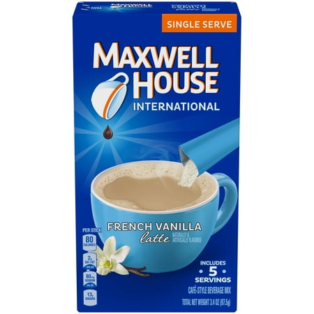 (2 Pack) Maxwell House International French Vanilla Latte Cafe-Style Beverage Mix 5 ct
