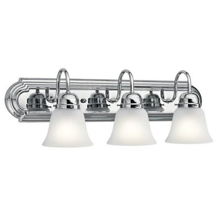 - Kichler Lighting Three Light Bath Vanity, Chrome Finish with Satin Etched Glass