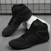 Men'S Professional Boxing Shoes - Heavy-Duty High-Top Training Sneakers with Slip-Resistant Rubber Sole, Breathable Round Toe Design & Cushioned Insole - Full-Grain Faux Leather Wrestling, Weightlift