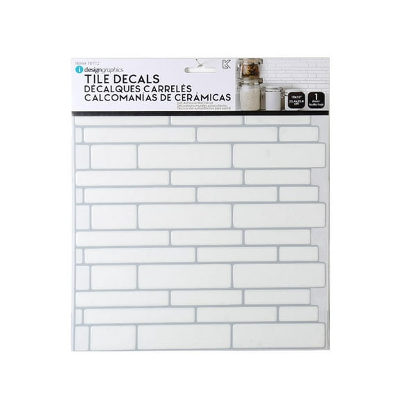 Tile Wall Decals Peel and Stick Self-Adhesive Rect, White, 10"x10"