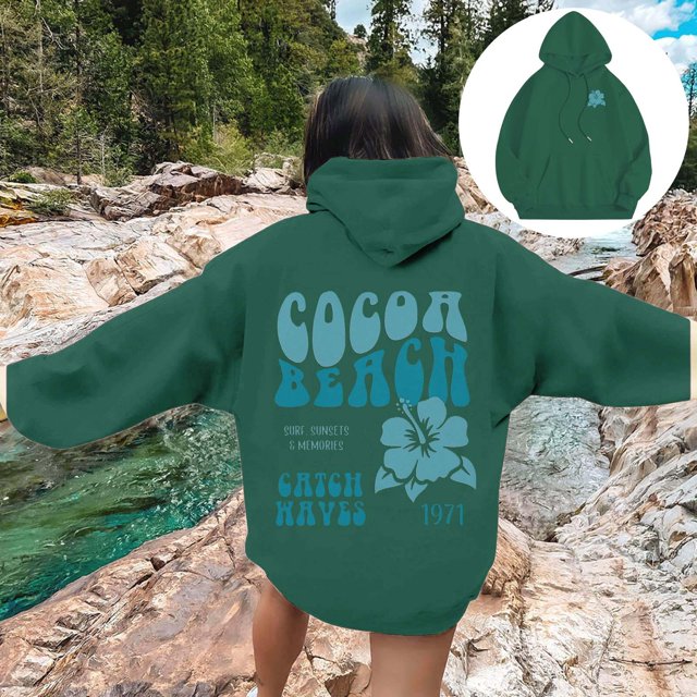 Pavied Chandails à Capuchon pour Femmes, Chandails à Capuchon Graphiques, Mode Décontractée Imprimé Floral Lettre Manches Longues Col Rond Sweat à Capuche avec Cordon, Chandail en Molleton pour Femmes, Pull à Capuche pour Femmes, Tenues d'Automne, Vert L