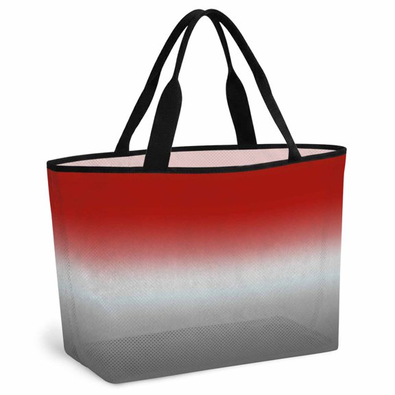 Red Gray Ombre Beach Bag for Women, Large Breathable Mesh Beach Tote Bag, Modern Gradient Abstract Art Sandproof Lightweight Travel Bags for Vacation Picnic Swimming Pool 15.7"x15.7"x9.1"