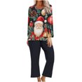 thumbnail image 2 of Tnhcen Festive Women's 2-Piece Pajamas Set Long Sleeve Crew Neck Top Pants Christmas Print Nightwear Lounge Home Clothes S-2XL, 2 of 4