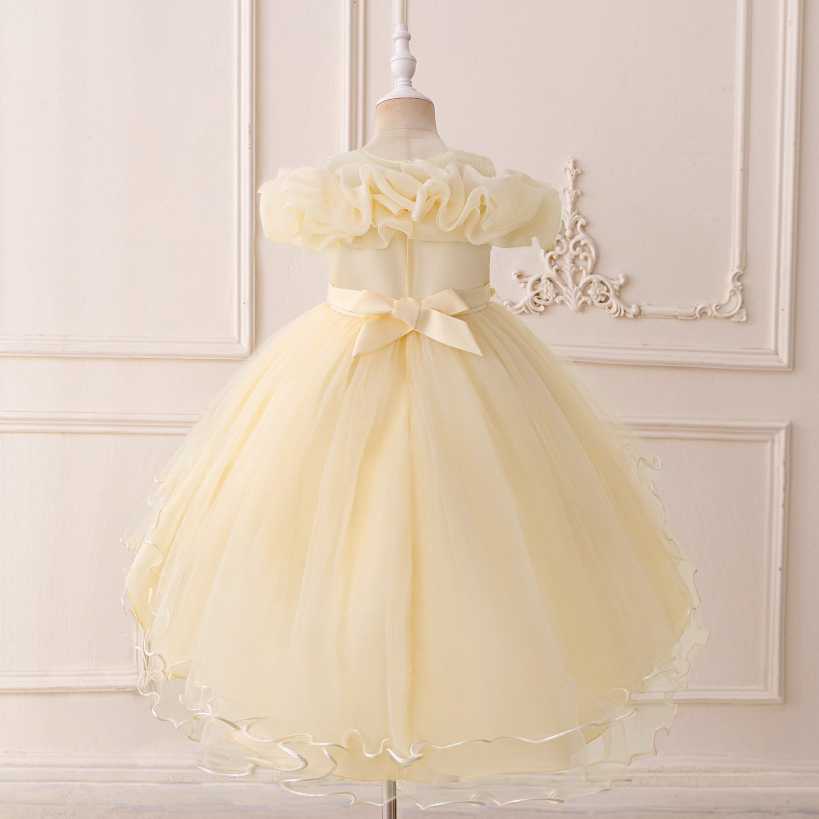 Dress for Girls Satin Girl Dress with Puffed Sleeves for Birthday Party Christening