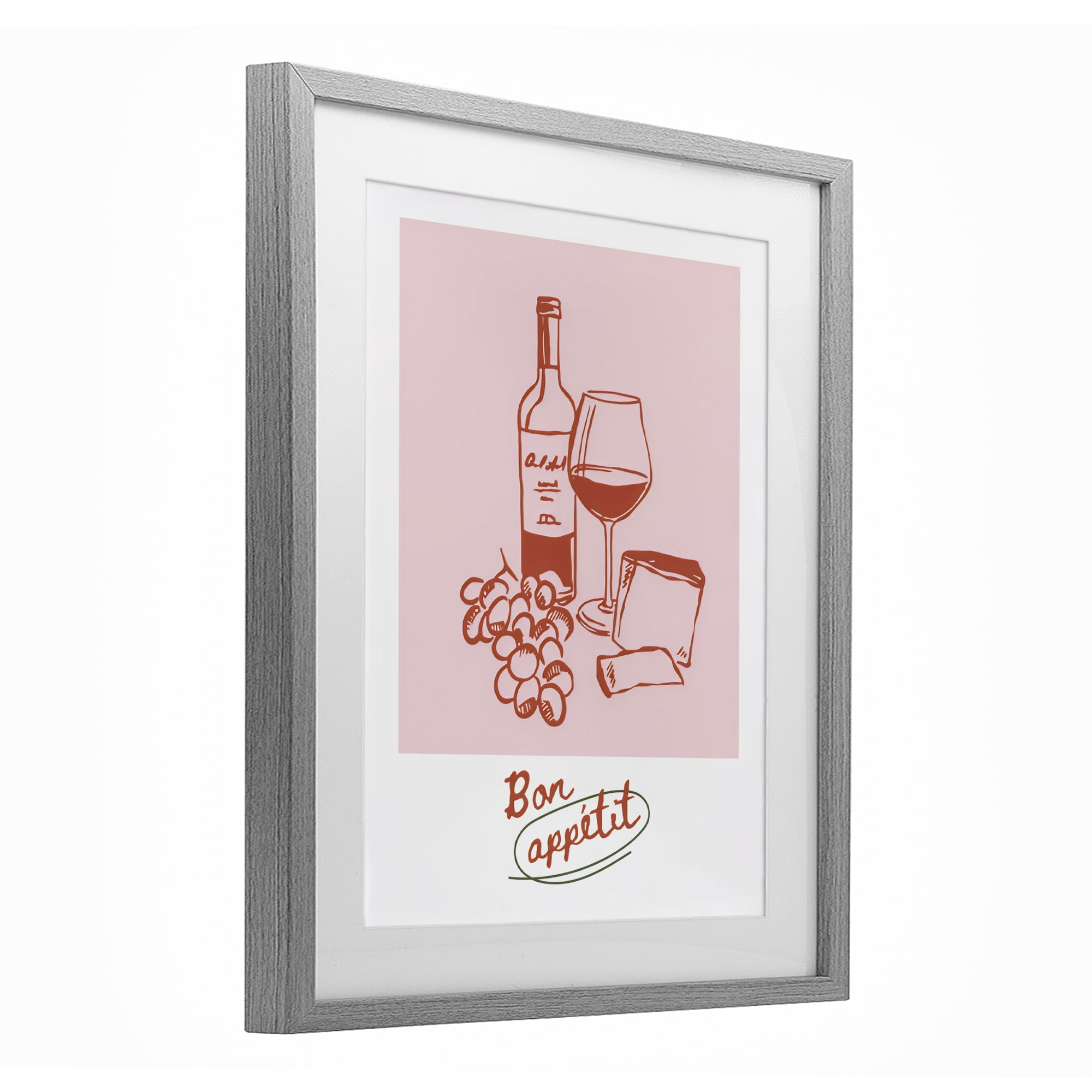 Stupell Industries Bon Appetit Wine & Grapes Gray Framed Print Under Glass, design by The Prints Vibe