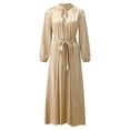 thumbnail image 5 of FYEGRE Clergy Dress for Women Long Sleeve A Line Elegant Maxi Dress with Tab Insert Stand Collar and Belt 1-Beige S, 5 of 7