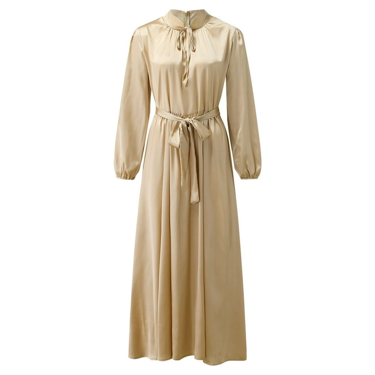 Shiusina Women's Casual Solid Muslim Dress Lantern Sleeve
