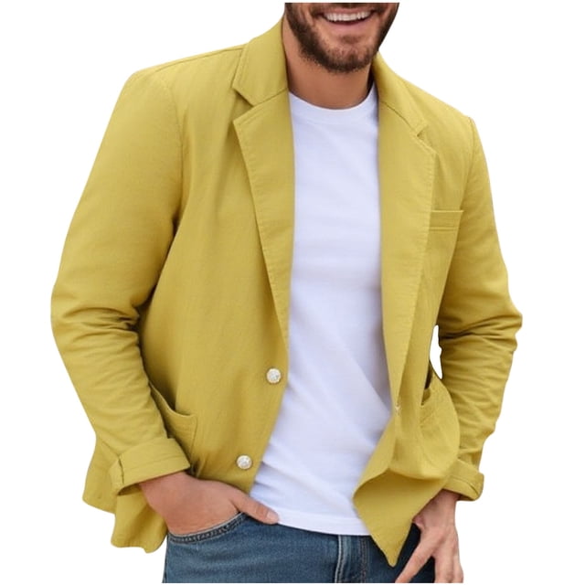 Veste de Costume Décontractée pour Hommes avec Col à Revers, Manches Longues, Matériau Imitation Lin, Détails avec Poches