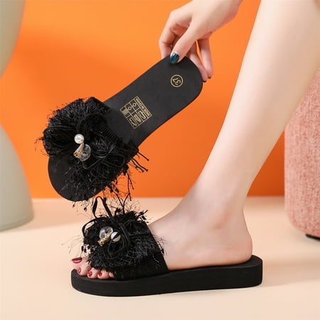 

Egmy Sandals Women S Platform Flip Flops Flower Slope Heel Beach Shoes Beach Slippers Black 40