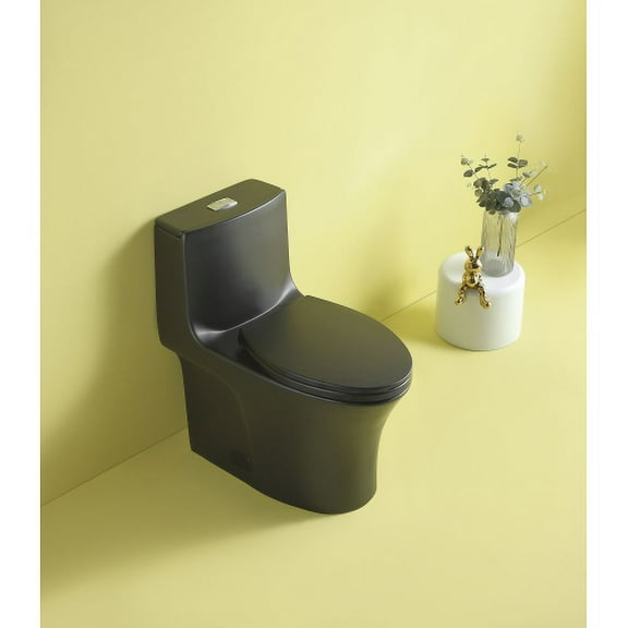 Compact One Piece Toilet with Comfort Chair Seat, Elongated Dual Flush 1.1/1.6 GPF and MAP 1000g, Matt Black Toilet Bowl