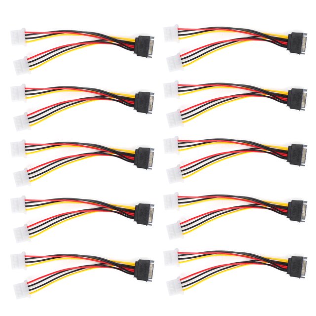 Cable de alimentación SATA de 10 Uds., línea de conexión hembra de 15 pines macho a doble de 4 pines para carga de transferencia de datos