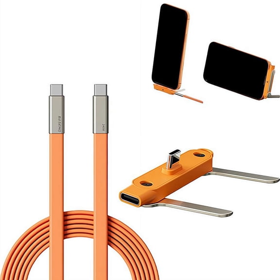 240W Super Fast Charging Cable with 360 Invisible Stand, Detachable 2-in-1 Stand Adapter, 4.9ft USB-C to USB-C,Type C to Type C for Gaming, Office, and Car Use