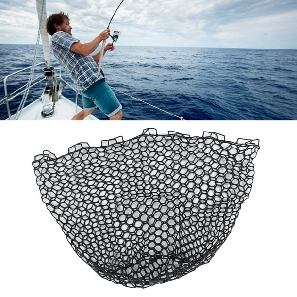 Youthink Replacement Fishing Net Bag, Black Portable Fly Fishing Landing Mesh Flexible Rubber For Angler For Saltwater