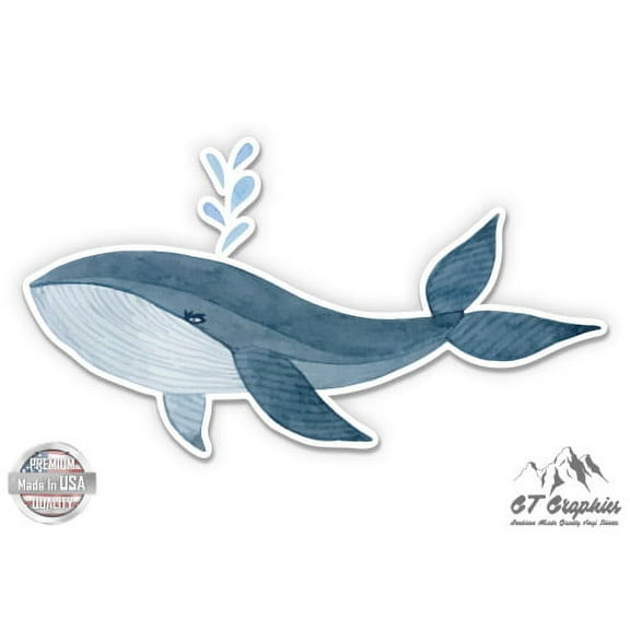 Pretty Watercolor Whale - 3" Vinyl Sticker - For Car Laptop I-Pad Phone Helmet Hard Hat - Waterproof Decal