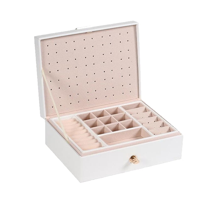 Matsuzay Caja Joyas Rejillas Múltiples Cajas de Cuero Estuche Geométrico Clásico Organizador de Cosméticos para Anillos Crema Almacenamiento y organización del hogar Blanco 23*17*8.5 cm