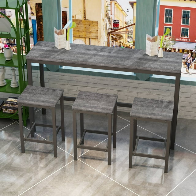 Modern High Top Table Set for 3, Rectangle Kitchen Dining Table Set