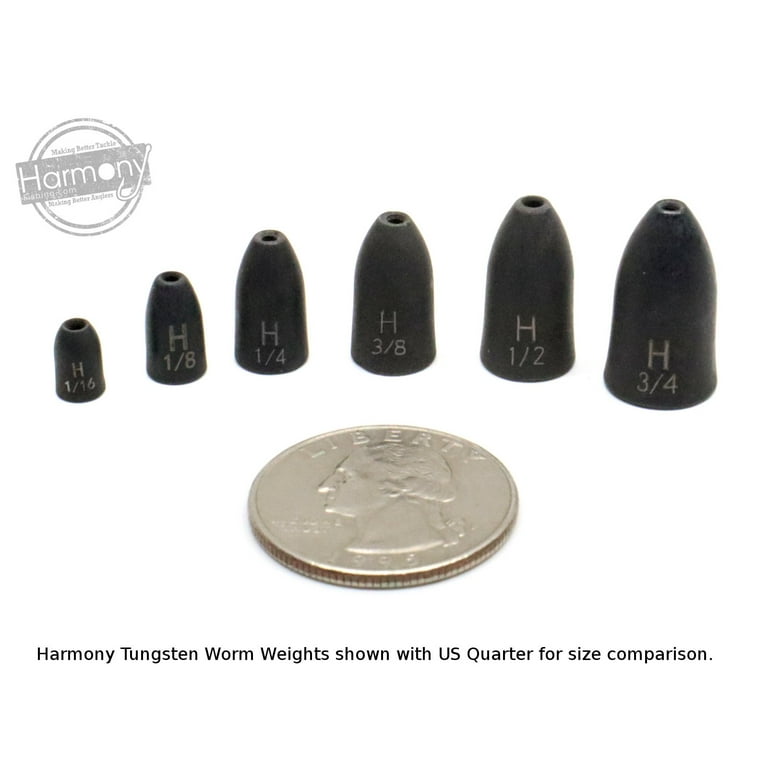 Harmony Fishing - Tungsten Worm Weights & Weight Pegs Select Size/Qty for Bass Fishing 1/8 oz 8 Pack