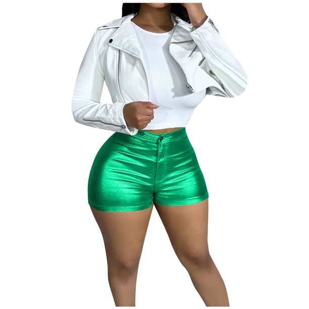 mfyjkho Pantalones Cortos Para Mujer, Shorts Ajustados Elásticos De Color Caramelo Metálico Para Mujer Pantalones Cortos Para Mujer Xl