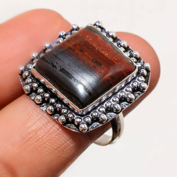 African Bloodstone Gemstone Ring Handmade Unique Design Dainty Jewelry 9" FR 376