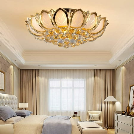 

TFCFL 23.5 Diameter Modern Crystal Ceiling Light Bedroom LED Gold Lotus Lamp Flush Mount