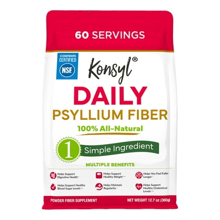 Konsyl Daily Psyllium Fiber Powder, 1 Single Ingredient for Digestive Health, Zero Sugar, 60 Serv.