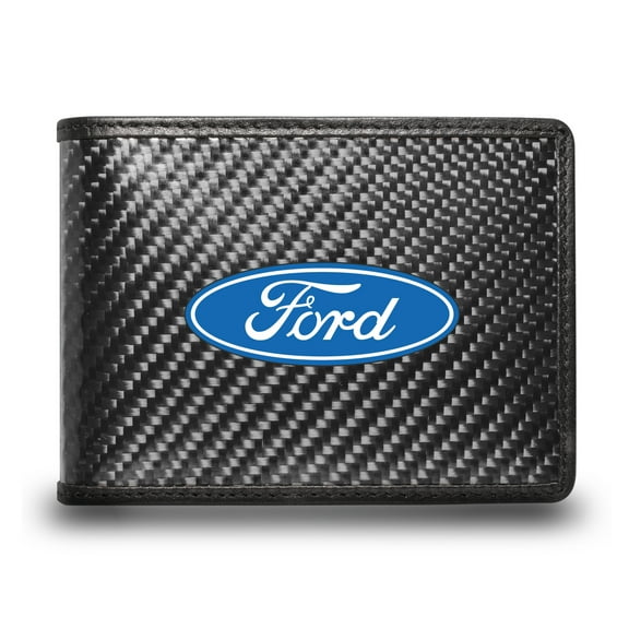 Ford Logo Black Real Carbon Fiber Leather RFID Blocking Bi-fold Wallet