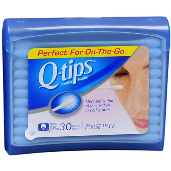 Q-tips Cotton Swabs - Travel Q-tips for Beauty, Makeup, Nails and More, Perfect for On the Go, 30 Count - 6 Pack