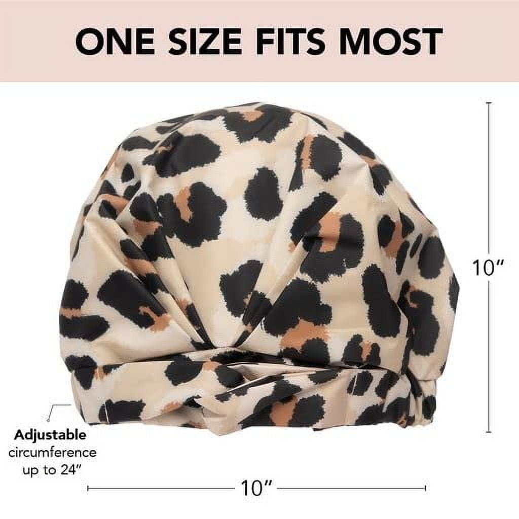 Kitsch Luxury Waterproof, Reusable Plastic Shower Cap, One Size, Leopard