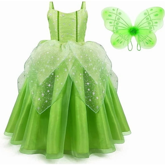 Disfraz de hada para niñas, vestido de princesa + alas de mariposa de hada, 2 piezas, para fiesta de cumpleaños, Halloween, Navidad, carnaval, cosplay, de 2 a 11 años.