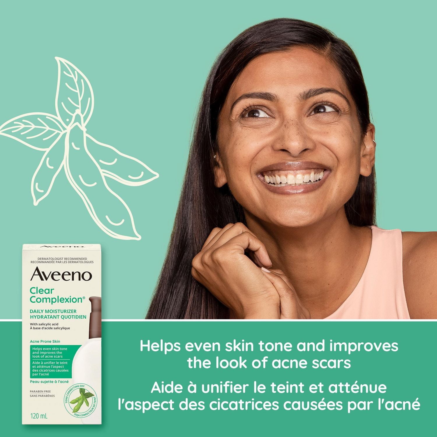 Hydratant quotidien Aveeno Clear Complexion, peau sujette à l’acné, hypoallergénique, acide salicylique, soja 120 ml