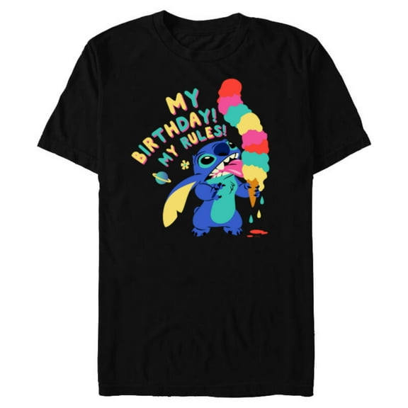 Disney Lilo & Stitch Ice Cream Cone “My Birthday! My Rules!” - Short Sleeve Blended T-Shirt for Adults - Customized-Black