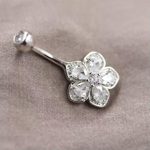QQTDFG 925 Sterling Silver Flower Crystal Belly Bar Button Navel Ring Piercing A4222-8mm