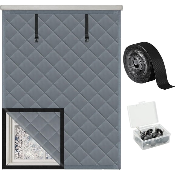 Winter Insulated Window Cover 39in x 63in Thermal Insulated Window Cover 3 Layer Oxford Cloth Windows Blanket Heavy Duty Windows Insulation Kit for Winter to Keep Warm, Gray