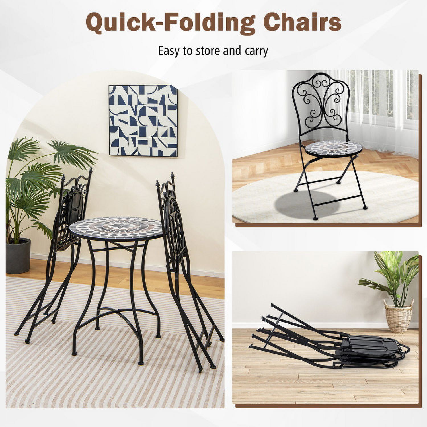 Aimee Lii Set of 2 Mosaic Chairs for Patio Metal Folding Chairs, Outdoor Patio Set-B