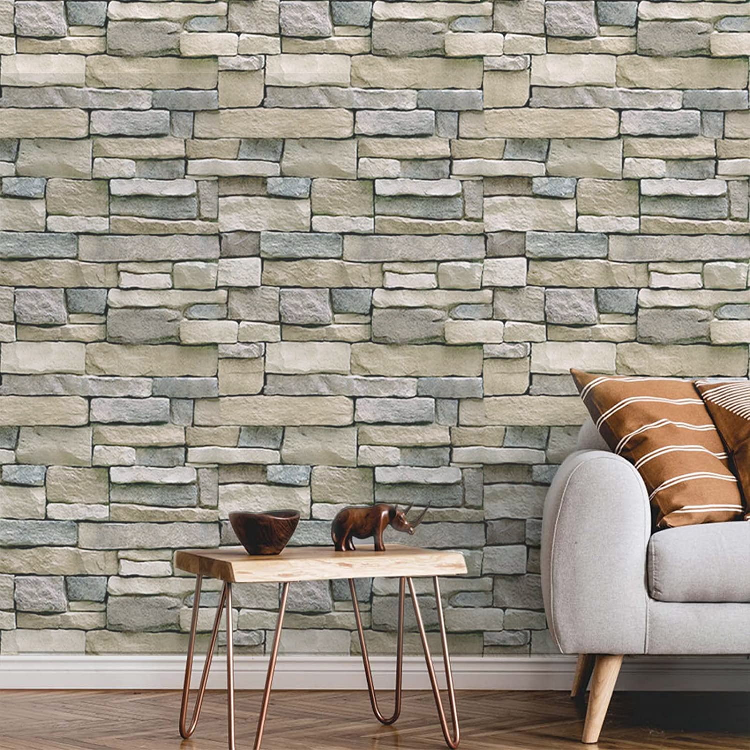 (4 pack) UMIGGEE Brown Stone Brick Wallpaper 17.7" x 118" Peel and Stick Stone Self-Adhesive Removable Vinyl Wallpaper Faux 3D Stone Look Brick Shelf Paper