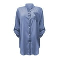 thumbnail image 4 of Blue Women Shirts, Women'S Casual V Neck Collared Button Up Blouse Top Solid Summer Shirt,Women Shirts L, 4 of 4