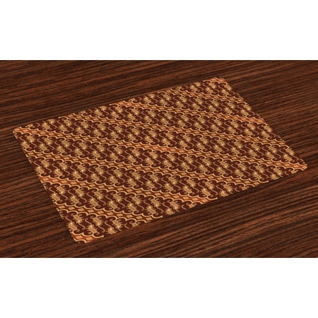 Brown Placemats Set of 4 Batik Parang Barong Diagonal Pattern Indonesian Culture and Art Design, Washable Fabric Place Mats for Dining Room Kitchen Table Decor,Brown Apricot Caramel, by