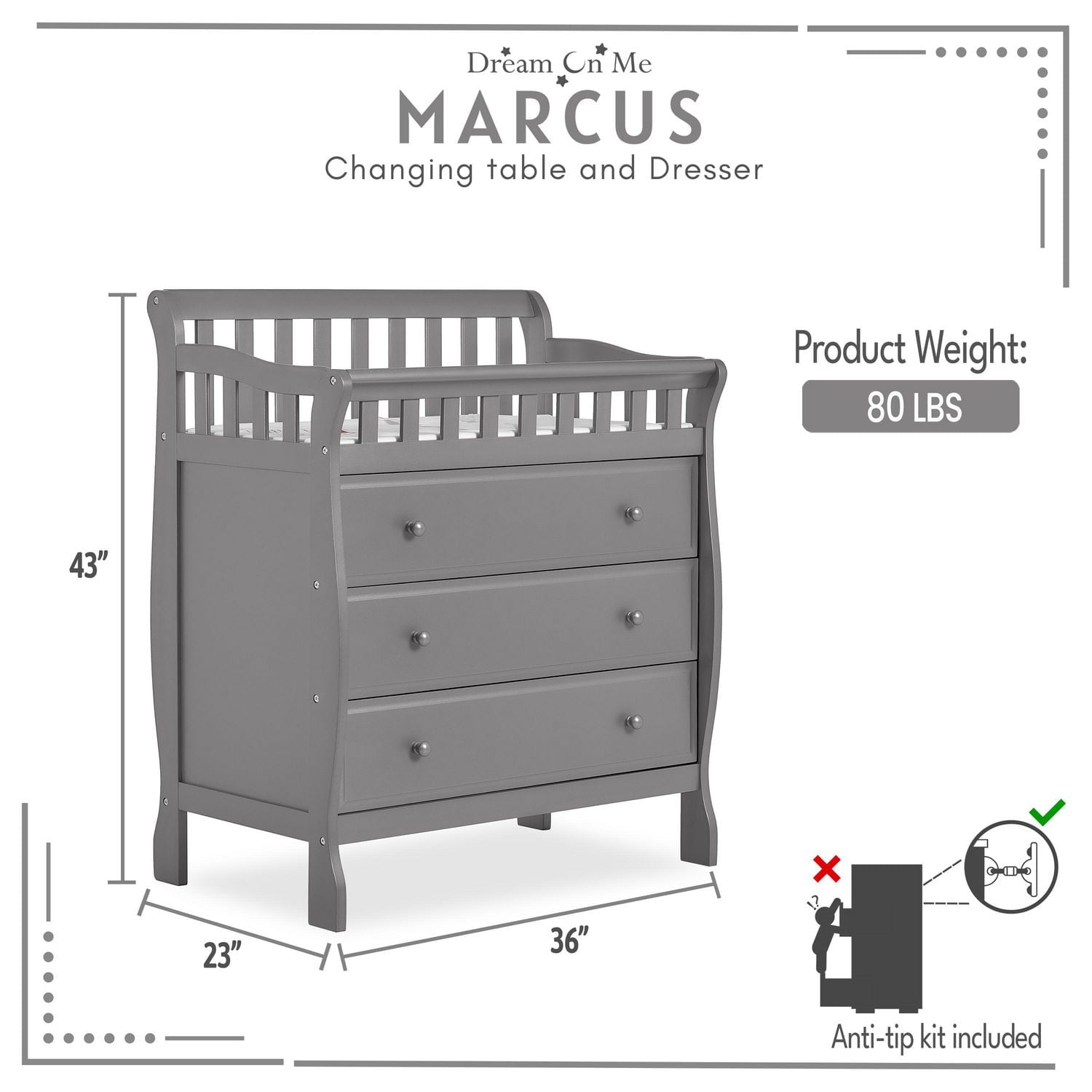 Dream On Me Marcus changing Table and Dresser