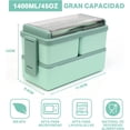 thumbnail image 4 of Lonchera Bento 2 Niveles 1400ML, Caja de Bento con 3 Compartimentos y Cubiertos, Bento Box Libre de BPA, Lunch Box Aptos para Microondas y Lavavajillas (Verde), 4 of 4