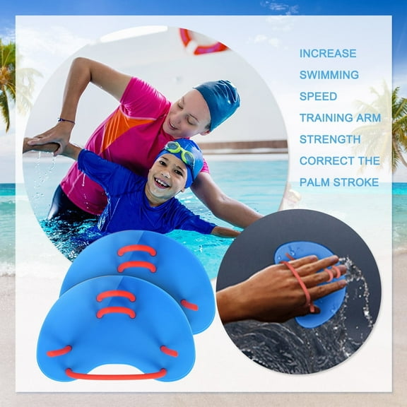 Children'S Adult Swimming Hand Paddle Adjustable Professional Swimming Training Hand Fin Flip Flat Paddle Boys and Girls (Blue)