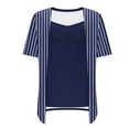 thumbnail image 6 of Womens Fake Fake Two-Piece Tops Boat Neck Blouse Short Sleeve T-Shirts Striped Top Front Pleated Layered T Shirt 2025 Trendy Casual Tees Ladies Chic Summer Top, 6 of 7