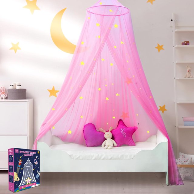 to East Dosel de cama rosa para niñas, dosel de cama de princesa para habitación de niños, dosel de mosquitera para camas de niñas, tela ignífuga