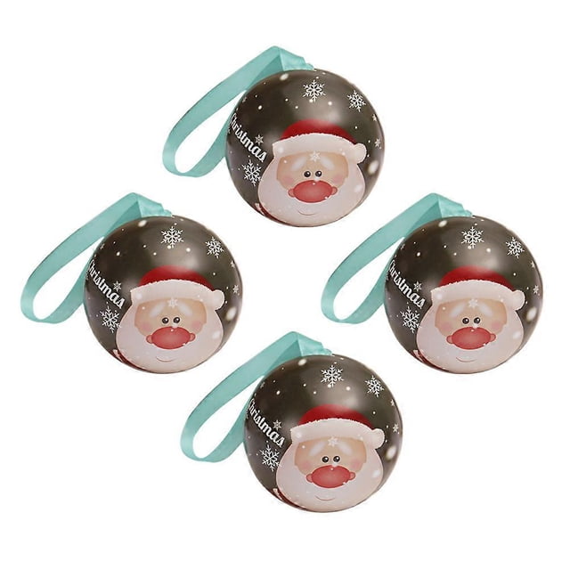 Christmas Theme Storage Box 7Cm Green Tinplate Case Hanging Ornament 4Pcs
