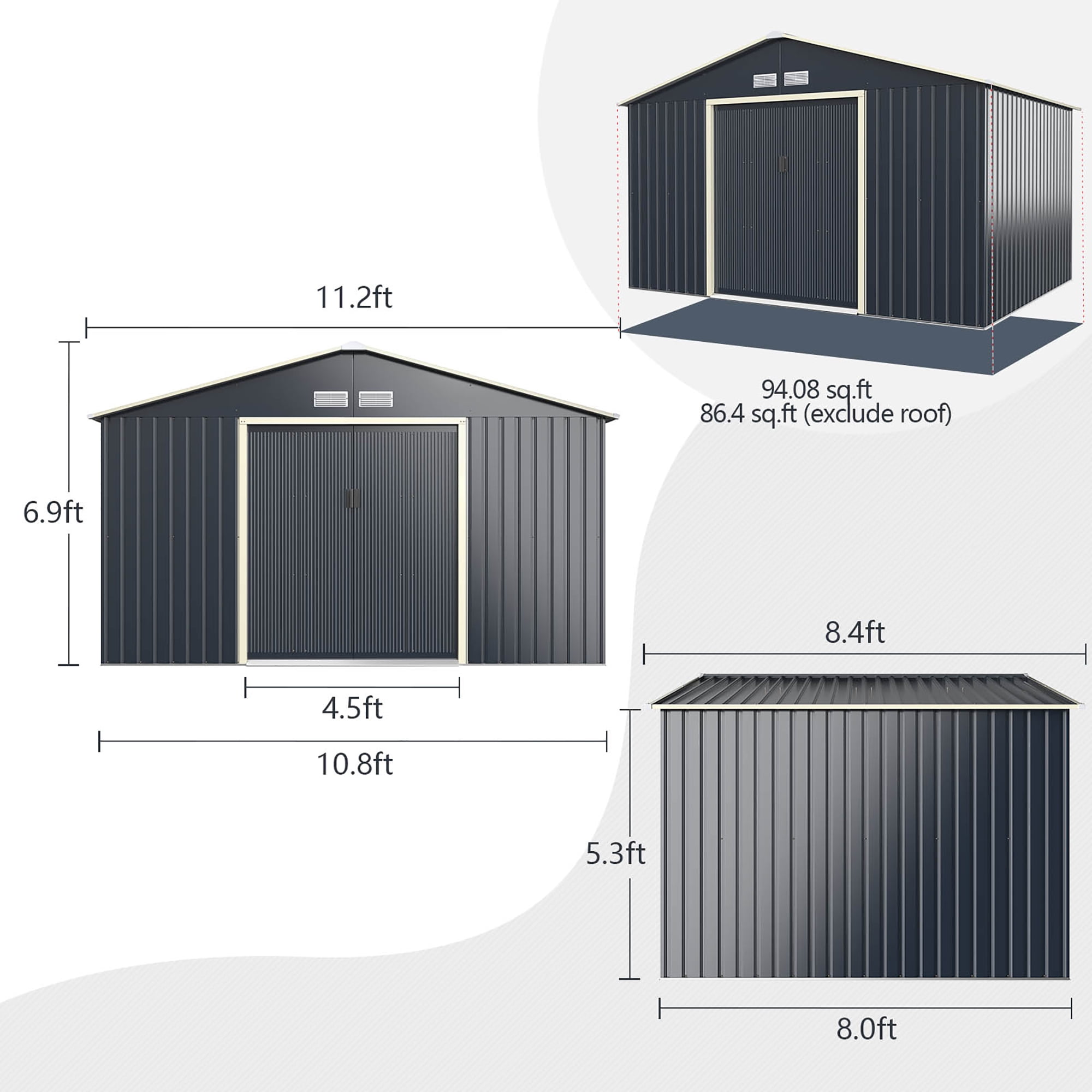 Costway Metal Storage Shed for Garden and Tools w/Sliding Double Lockable Doors