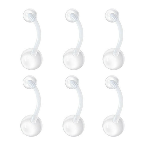 BodyJewelryOnline 14G Flexi Clear Belly Button Retainer Rings, Pack of 6, 3/8" (10mm) Length