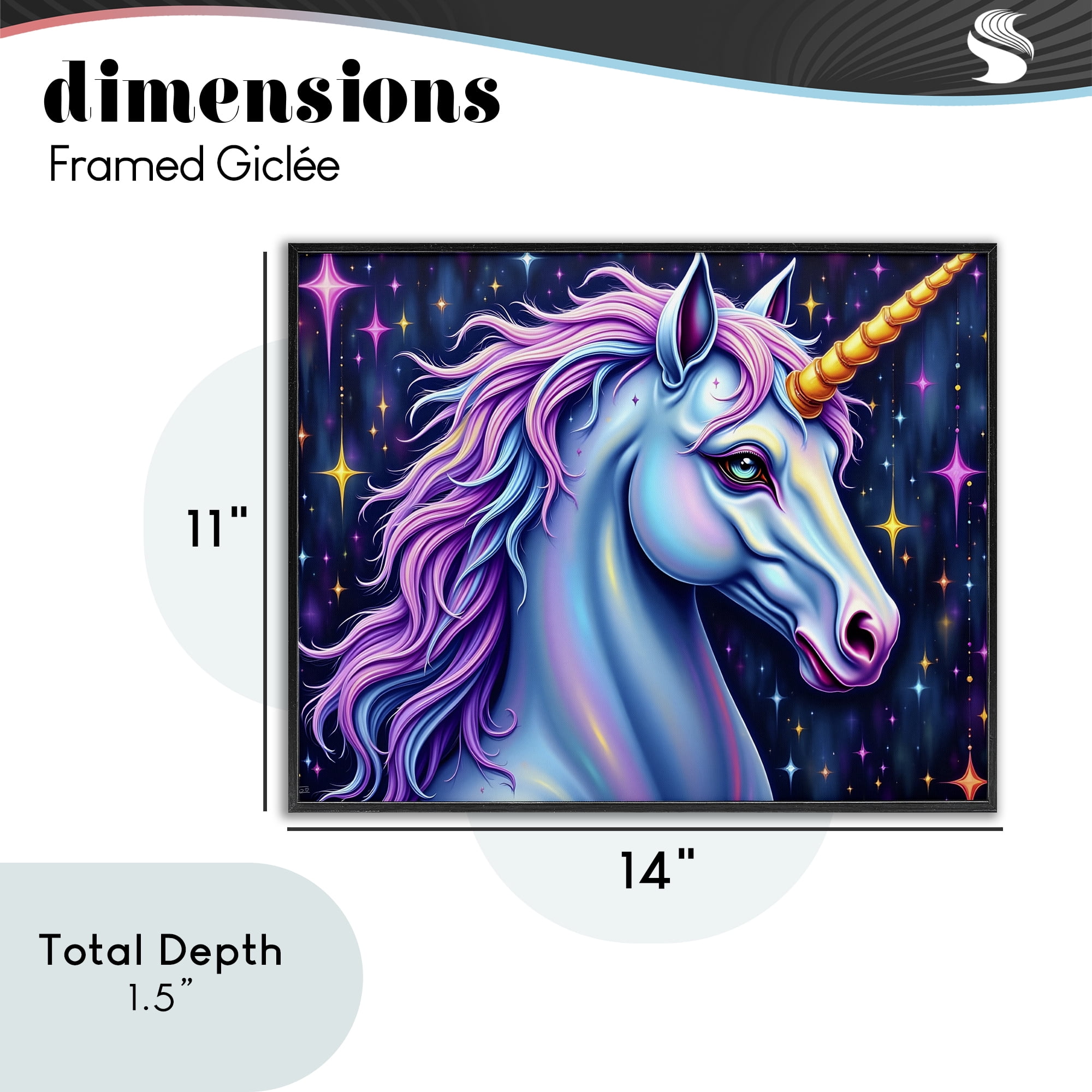 Stupell Industries Star Dancer Unicorn Black Framed Giclee Art, design by Tabz Jones